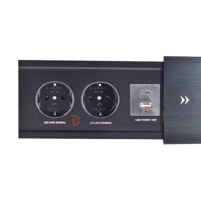 Toma de corriente eléctrica de sobremesa Euro con apertura deslizante, 2 enchufes de CA, USB A+C, IP44, corriente nominal de 16A para uso en oficina, enchufe estándar de la UE