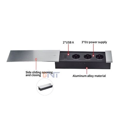 Toma de corriente eléctrica de sobremesa Euro con diseño deslizante y apertura, con 3 enchufes de CA, 16A nominales, estándar de enchufe de la UE