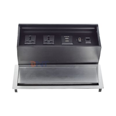 Precio de fábrica Cepillo de escritorio Cubierta Flip Enchufe con 2* fuente de alimentación universal, 2* USB A, 1* Red, 1* HDMI
