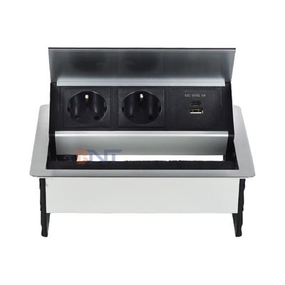 Cubierta abatible de mesa con cepillo de escritorio personalizada de fábrica, toma USB de 20W, ojal de alimentación de escritorio oculto