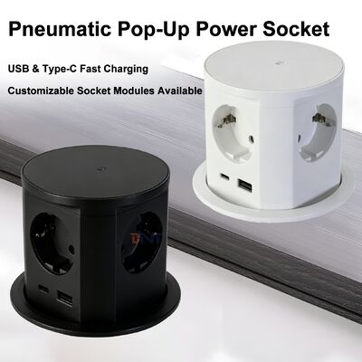 BNT Uso comercial de escritorio IP44 4 tomas de corriente alterna 16A ABS enchufe neumático USB puertos A + C PD20W carga
