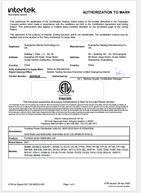 China Guangzhou Boente Technology Co., Ltd (Bo Ente Industrial Co., Limited) certificaciones